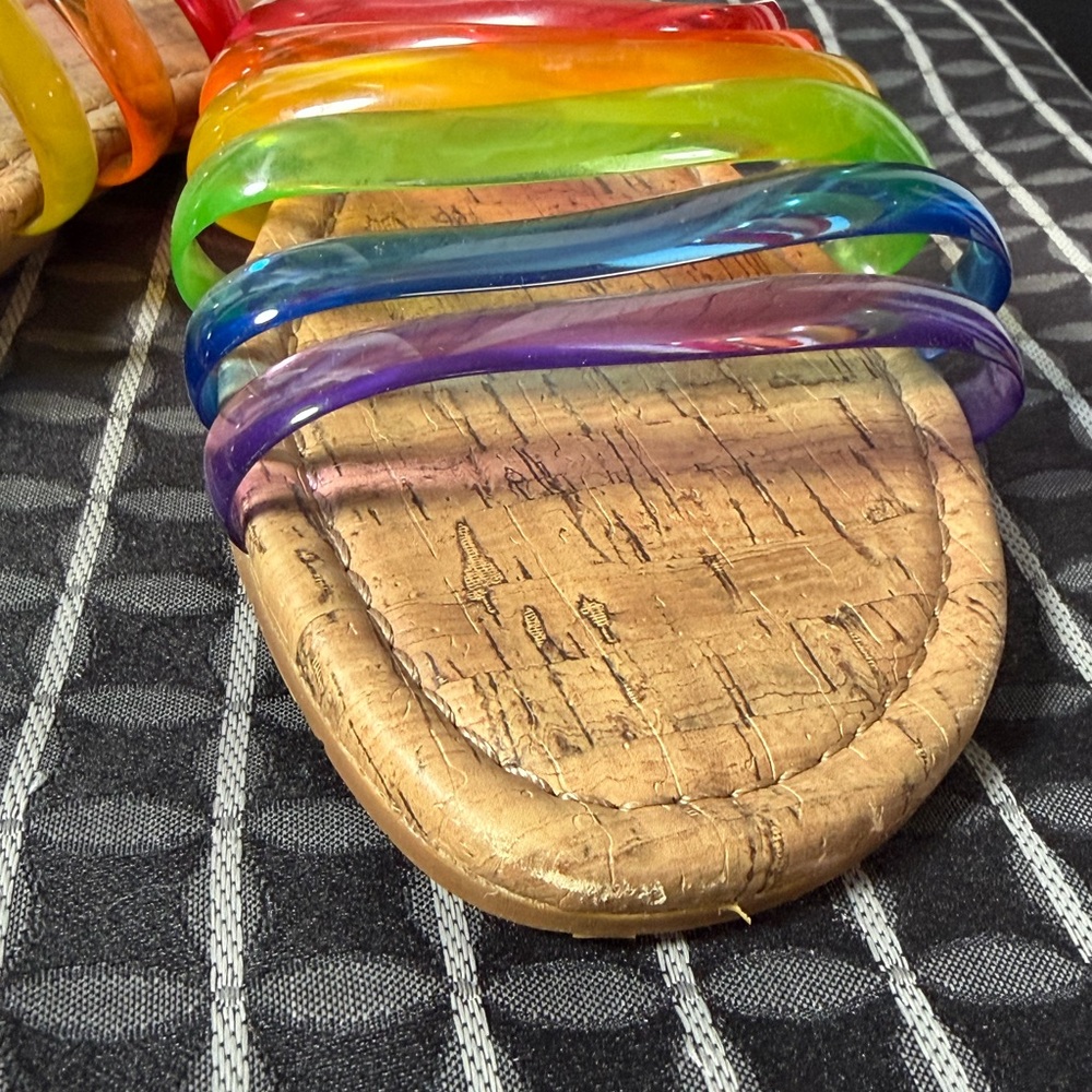Rainbow Clear Strap Cork Slide Jelly Sandals - Picture 3 of 6
